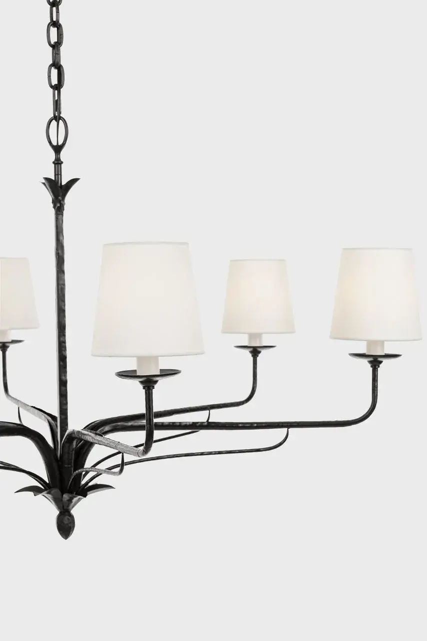 Amalfi 41" Chandelier in Waxed Black with Linen Shades - Image 13