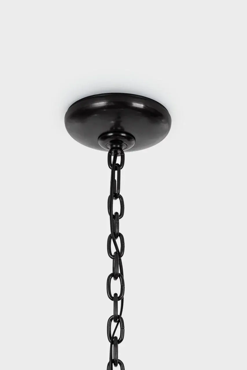 Amalfi 41" Chandelier in Waxed Black with Linen Shades - Image 4