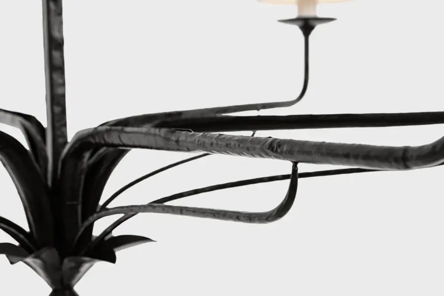Amalfi 41" Chandelier in Waxed Black with Linen Shades - Image 7