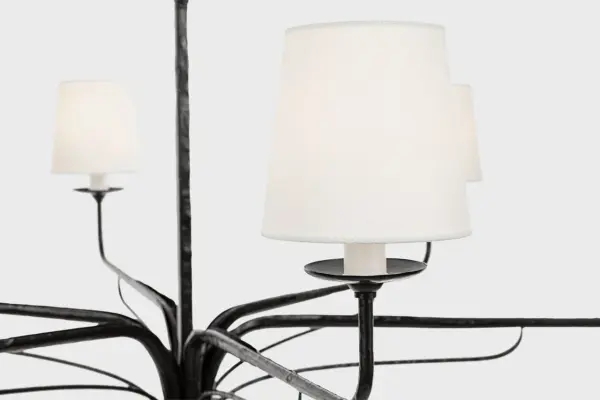 Amalfi 41" Chandelier in Waxed Black with Linen Shades - Image 9