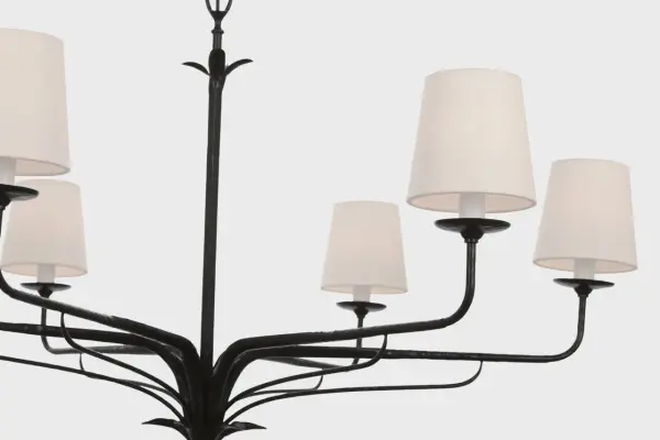 Amalfi 41" Chandelier in Waxed Black with Linen Shades - Image 10