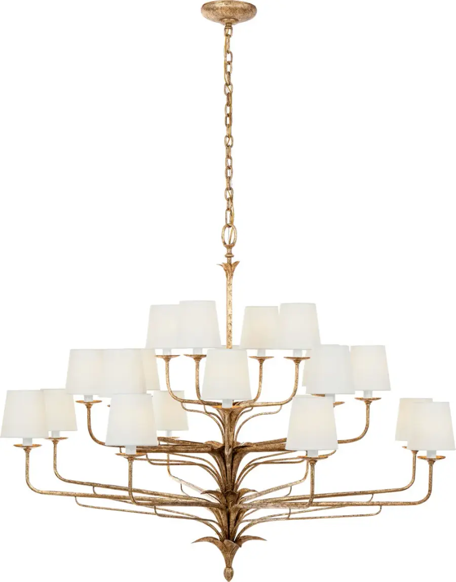 Amalfi 50" Three-Tiered Chandelier in Milano Gold with Linen Shades - Image 1