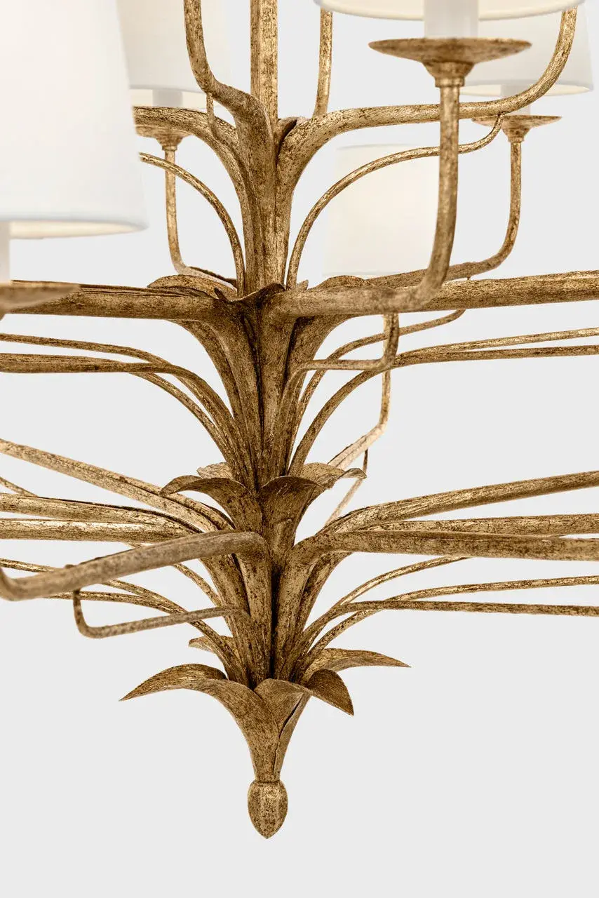 Amalfi 50" Three-Tiered Chandelier in Milano Gold with Linen Shades - Image 12