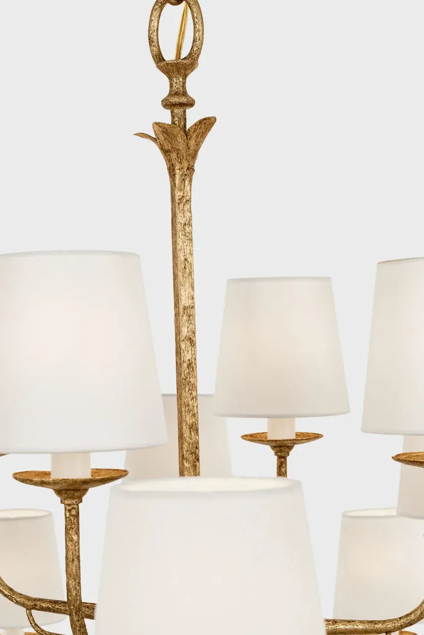 Amalfi 50" Three-Tiered Chandelier in Milano Gold with Linen Shades - Image 13