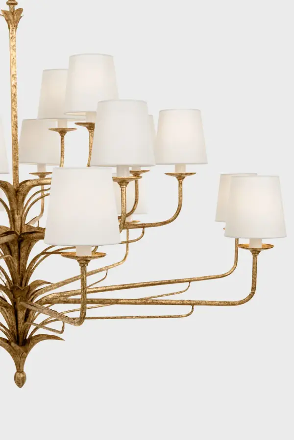 Amalfi 50" Three-Tiered Chandelier in Milano Gold with Linen Shades - Image 7