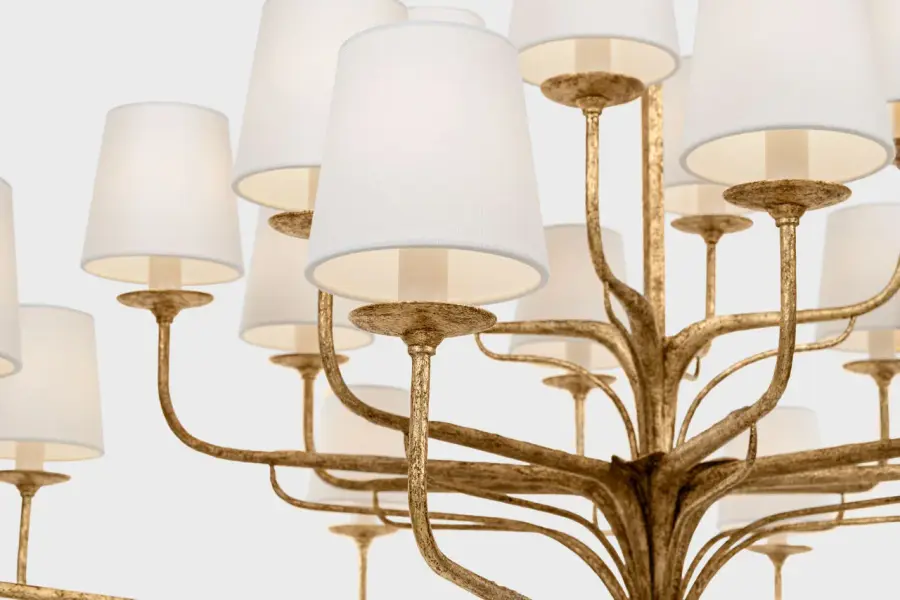 Amalfi 50" Three-Tiered Chandelier in Milano Gold with Linen Shades - Image 8