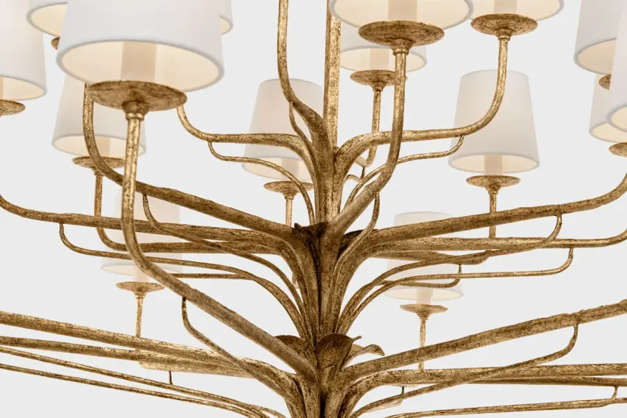 Amalfi 50" Three-Tiered Chandelier in Milano Gold with Linen Shades - Image 10