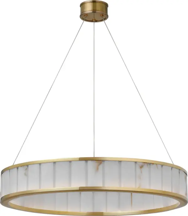 The Iterna Ring Chandelier combines architectural sophistication with timeless materials. Its 30-inch diameter makes a bold statement while the antique-burnished brass finish and alabaster diffuser create warm, inviting illumination perfect for upscale residential and hospitality spaces. - alternate view