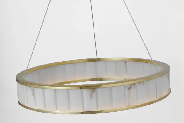 Iterna 30" Ring Chandelier in Antique-Burnished Brass with Alabaster - Image 7