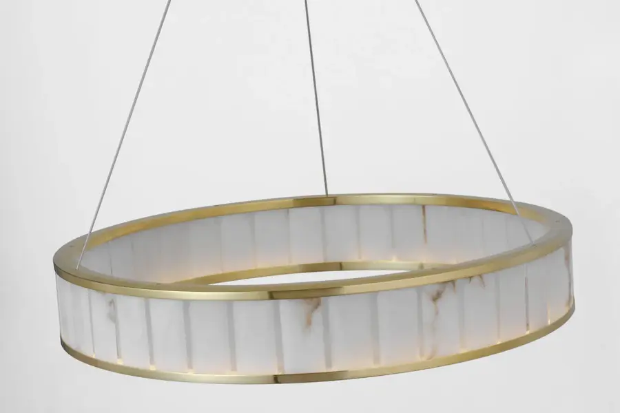 Iterna 30" Ring Chandelier in Antique-Burnished Brass with Alabaster - Image 7