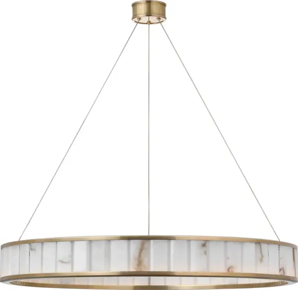 The Iterna Ring Chandelier makes a bold architectural statement with its 40-inch circular design. Antique-burnished brass paired with luminous alabaster creates sophisticated warmth perfect for grand dining rooms and entryways. - alternate view