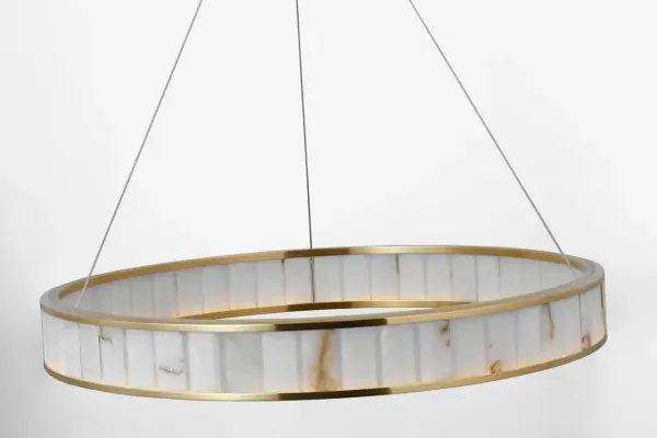 Iterna 40" Ring Chandelier in Antique-Burnished Brass with Alabaster - Image 9