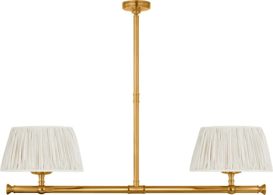 Elegant Linear Chandelier with Timeless Brass Finish and Silk Shades - Image 1