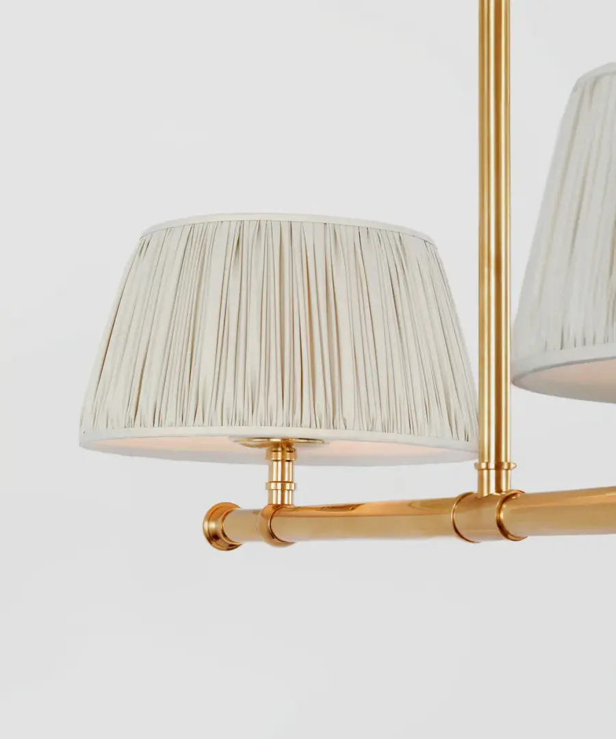 Elegant Linear Chandelier with Timeless Brass Finish and Silk Shades - Image 2