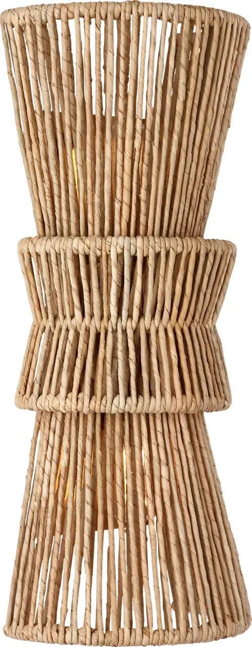 The Antigua sconce brings organic warmth with its handwoven natural abaca shade and antique-burnished brass frame. At 20 inches, it makes a statement while maintaining versatility for various residential and hospitality settings.