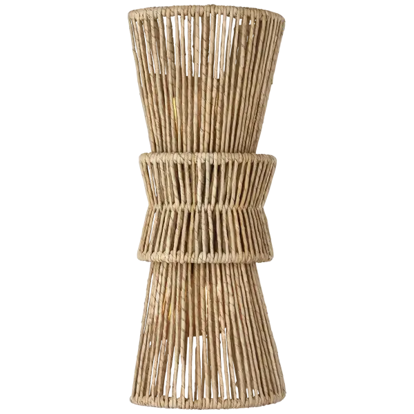 The Antigua sconce brings organic warmth with its handwoven natural abaca shade and antique-burnished brass frame. At 20 inches, it makes a statement while maintaining versatility for various residential and hospitality settings. - alternate view
