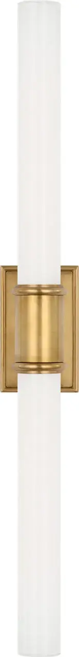 The Owen 22" bath light combines classic styling with modern functionality. Its antique-burnished brass finish and white glass shades create a sophisticated look perfect for traditional and transitional bathrooms.