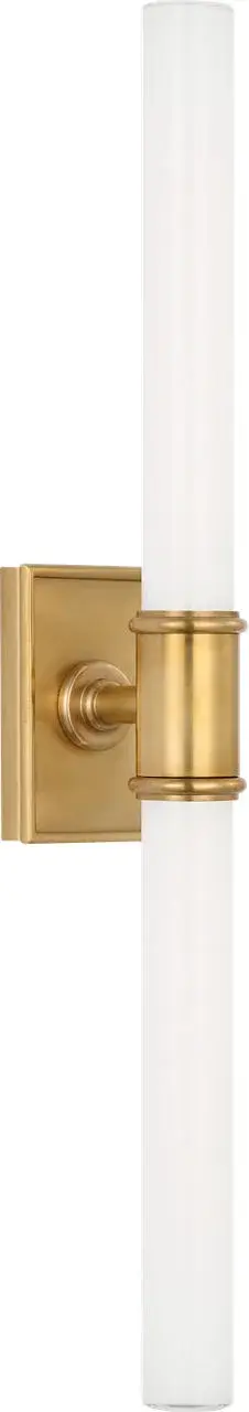 The Owen 22" bath light combines classic styling with modern functionality. Its antique-burnished brass finish and white glass shades create a sophisticated look perfect for traditional and transitional bathrooms. - alternate view