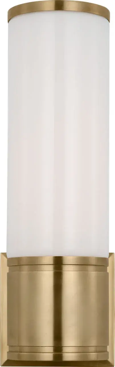The Halford 14" Bath Sconce combines classic design with modern functionality. Its antique-burnished brass finish and white glass shade create a warm, sophisticated ambiance perfect for bathrooms and vanity areas.