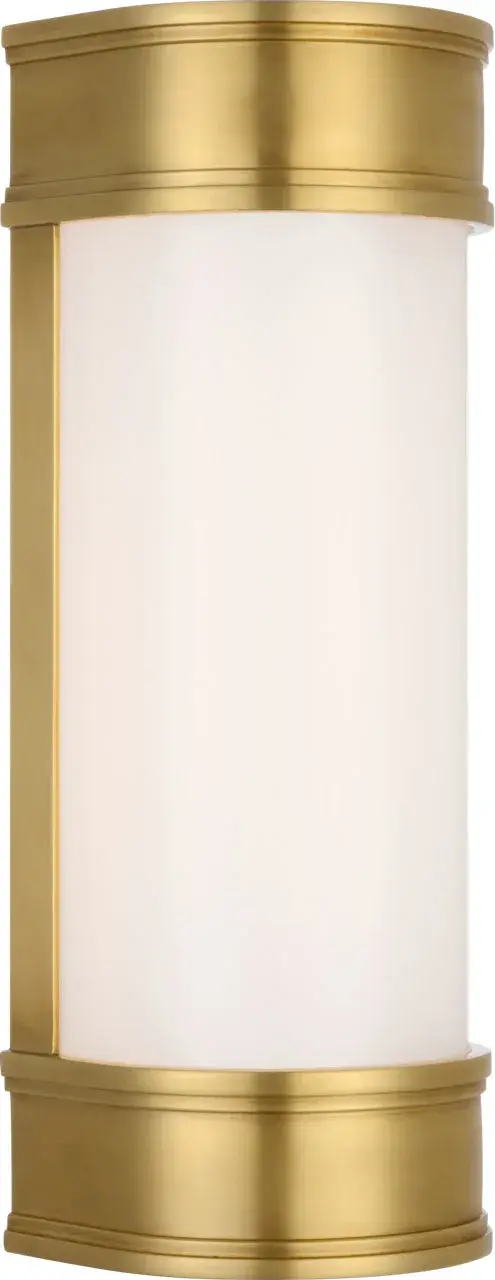The Marden 12" Salon Bath Sconce combines classic salon styling with modern functionality. Its antique-burnished brass finish and white glass shade create a sophisticated look perfect for bathrooms and vanity areas.