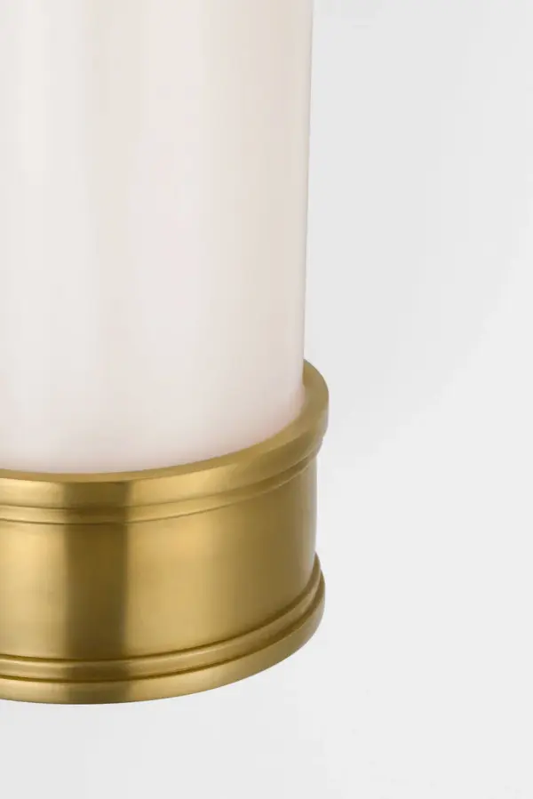 The Marden 12" Salon Bath Sconce combines classic salon styling with modern functionality. Its antique-burnished brass finish and white glass shade create a sophisticated look perfect for bathrooms and vanity areas. - alternate view