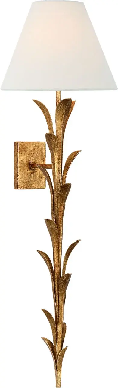 The Provenz sconce makes a bold statement with its impressive 34" height and luxurious French Gild finish. The linen shade softens the light while the traditional design adds sophistication to any space.