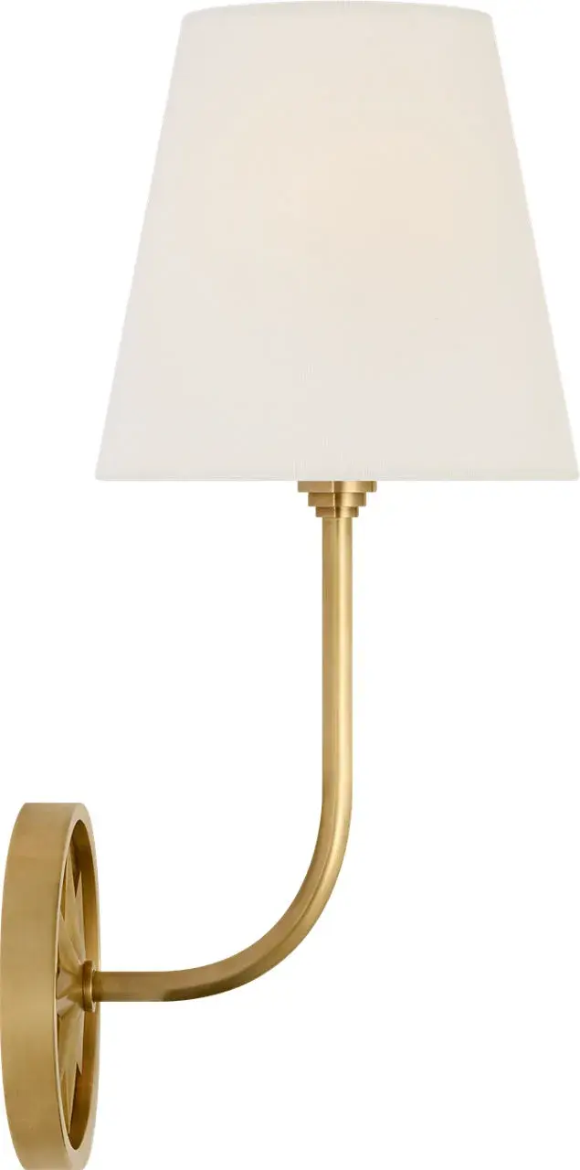 Polaris 15" Sconce in Antique-Burnished Brass with Linen Shade - Image 1