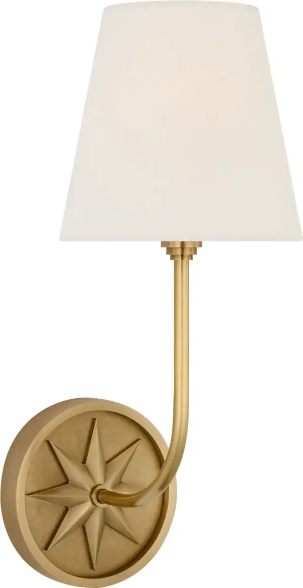 Polaris 15" Sconce in Antique-Burnished Brass with Linen Shade - Image 2