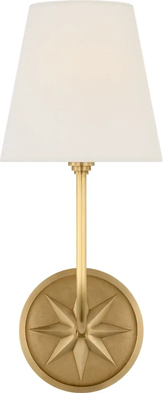 Polaris 15" Sconce in Antique-Burnished Brass with Linen Shade - Image 3