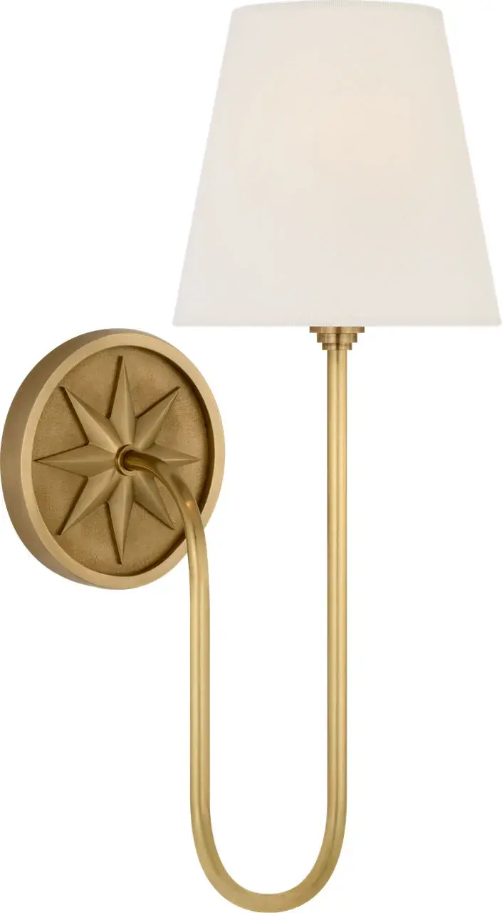 Polaris 17" Single Sconce in Antique-Burnished Brass with Linen Shade - Image 2
