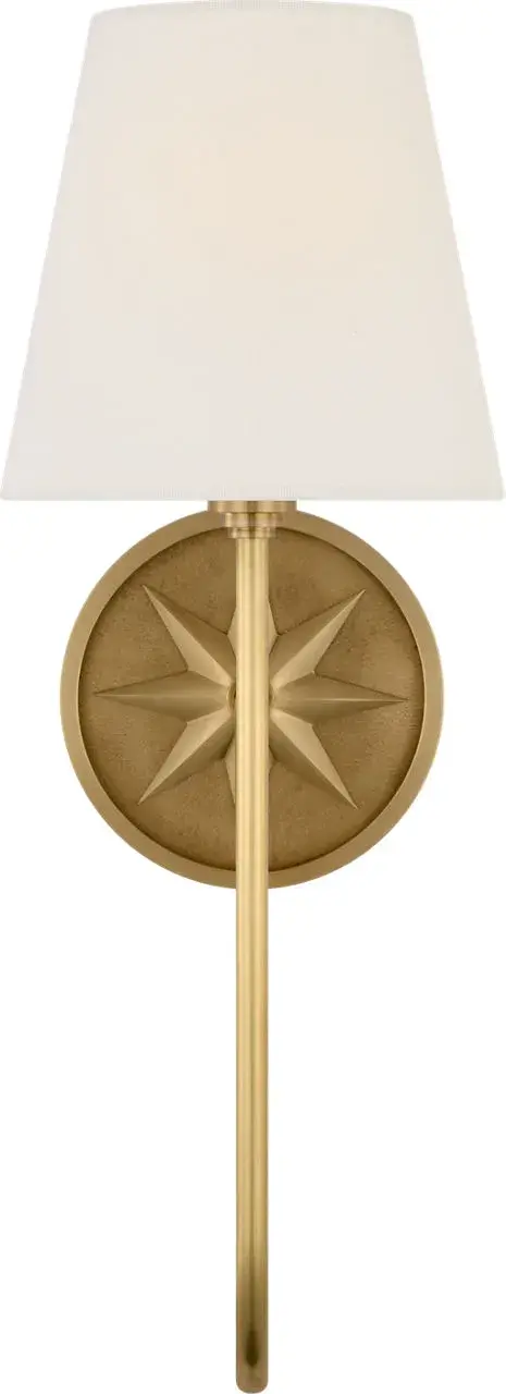 Polaris 17" Single Sconce in Antique-Burnished Brass with Linen Shade - Image 3