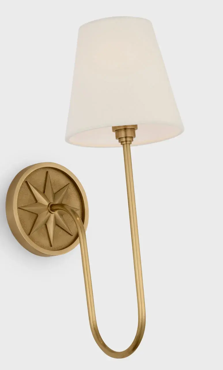 Polaris 17" Single Sconce in Antique-Burnished Brass with Linen Shade - Image 4