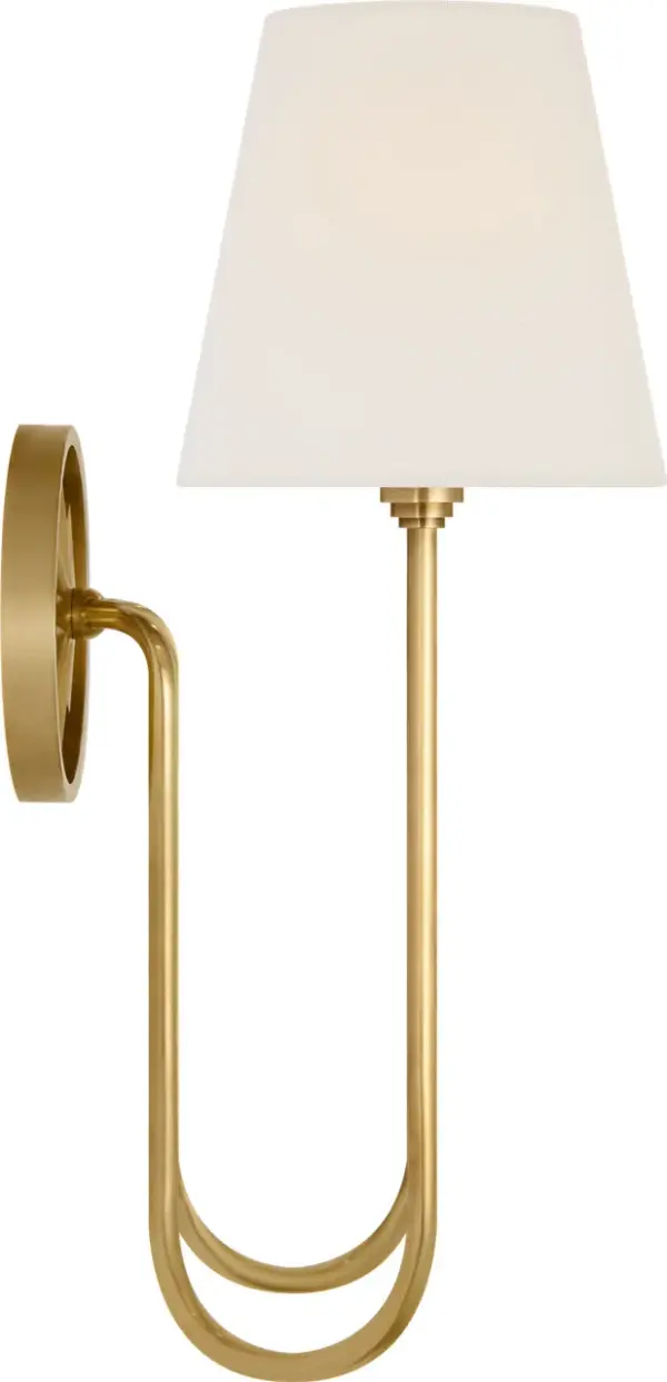 Polaris 17" Double Sconce in Antique-Burnished Brass with Linen Shades - Image 3