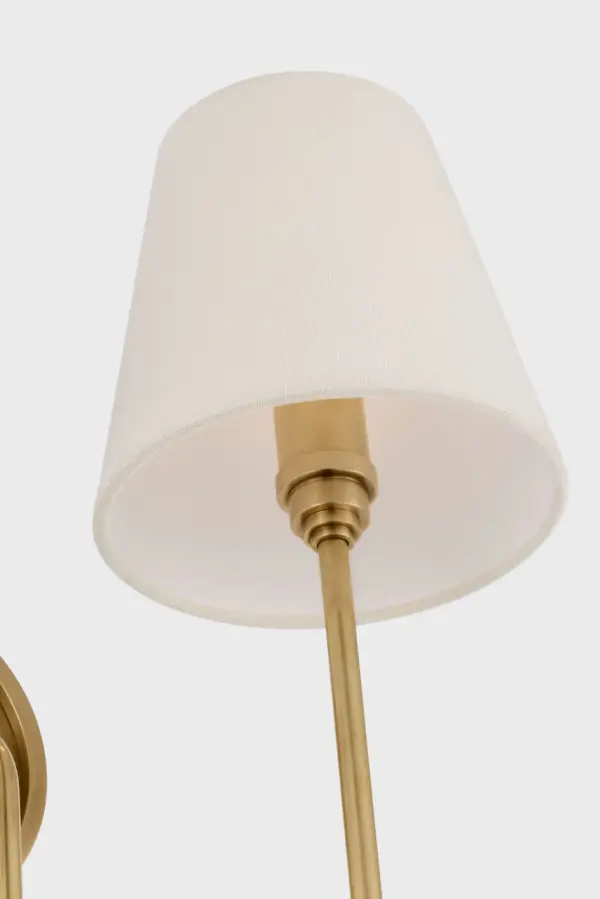 Polaris 17" Double Sconce in Antique-Burnished Brass with Linen Shades - Image 5