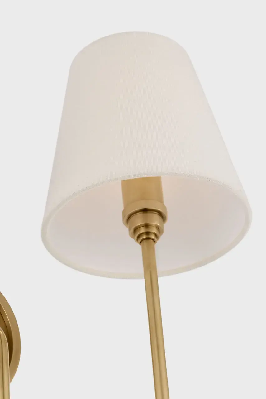 Polaris 17" Double Sconce in Antique-Burnished Brass with Linen Shades - Image 5