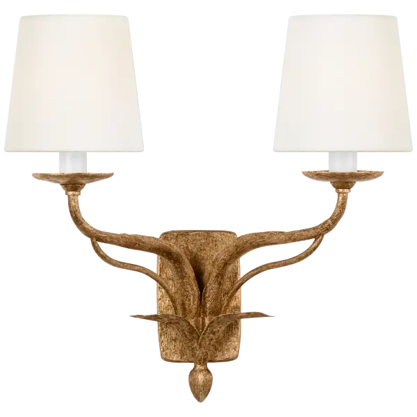 Elegant Double Sconce with Warm Gold Finish and Soft Linen Shades - Image 2