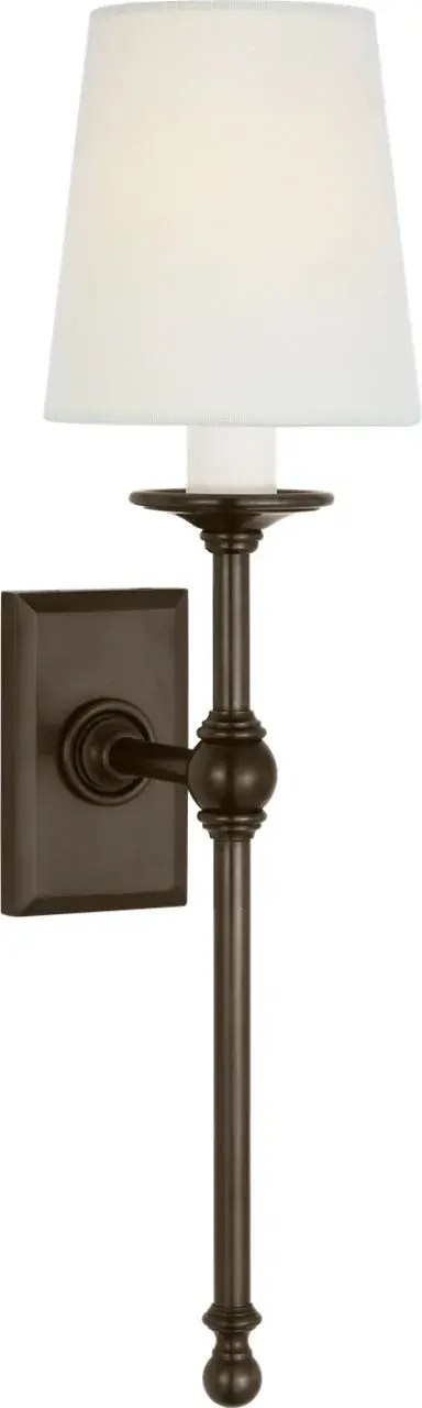 Classic 19" Tail Sconce in Bronze with Linen Shades - Image 1