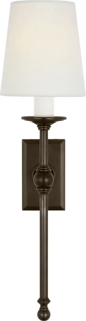 Classic 19" Tail Sconce in Bronze with Linen Shades - Image 2