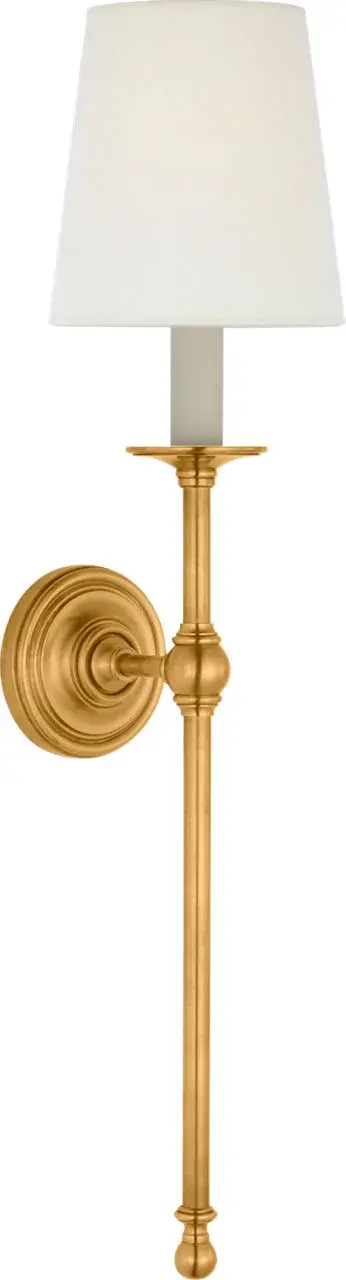 Classic 27" Tail Sconce in Antique-Burnished Brass with Linen Shade - Image 1