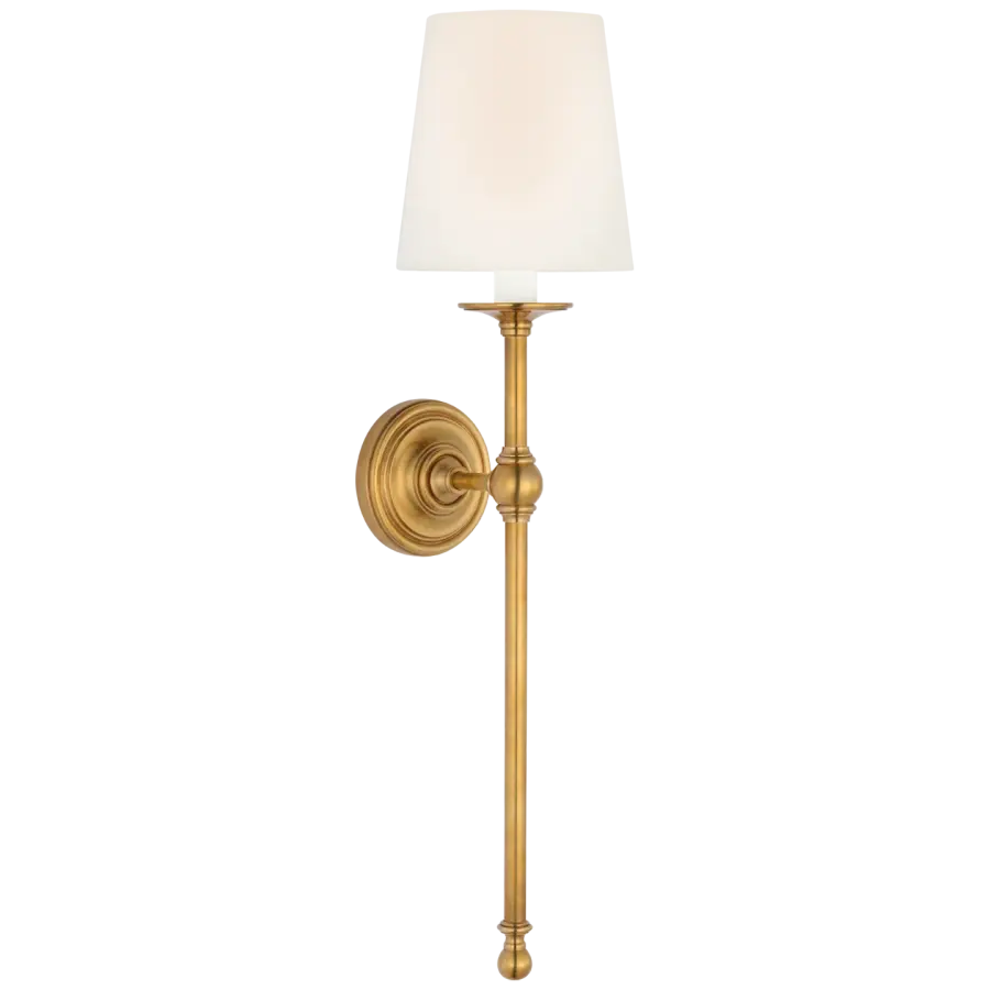 Classic 27" Tail Sconce in Antique-Burnished Brass with Linen Shade - Image 2