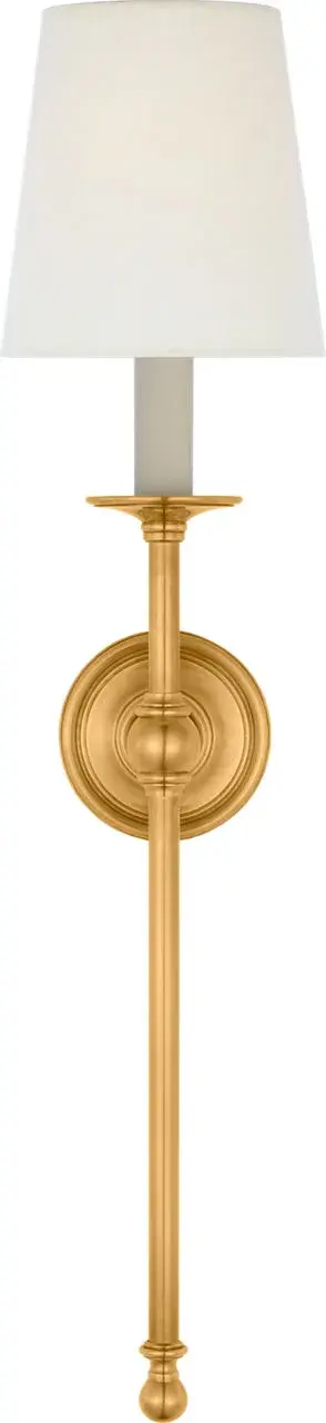 Classic 27" Tail Sconce in Antique-Burnished Brass with Linen Shade - Image 3