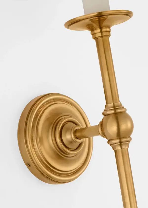 Classic 27" Tail Sconce in Antique-Burnished Brass with Linen Shade - Image 5