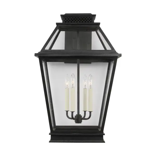 The Falmouth outdoor wall lantern by Chapman & Myers brings timeless charm with its vintage gas lantern-inspired design. The tapered box silhouette features clean lines and clear glass panels that showcase light beautifully while the Dark Weathered Zinc finish adds sophisticated durability.