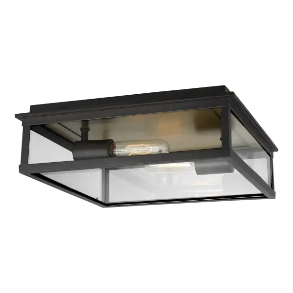 The Freeport outdoor flush mount by Chapman & Myers delivers modern sophistication with its rectangular silhouette and warm heritage copper finish. Ideal for covered outdoor spaces needing low-profile lighting.