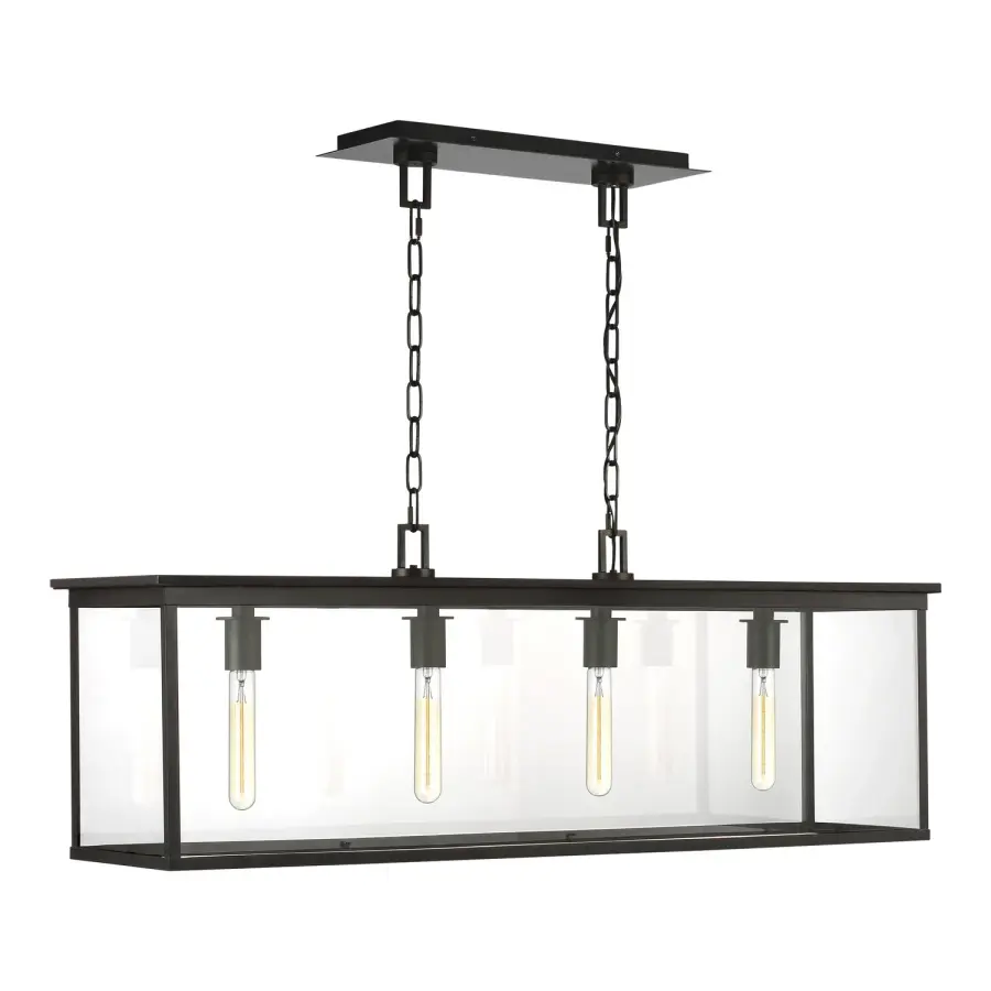 Freeport Four Light Outdoor Linear Chandelier in Heritage Copper