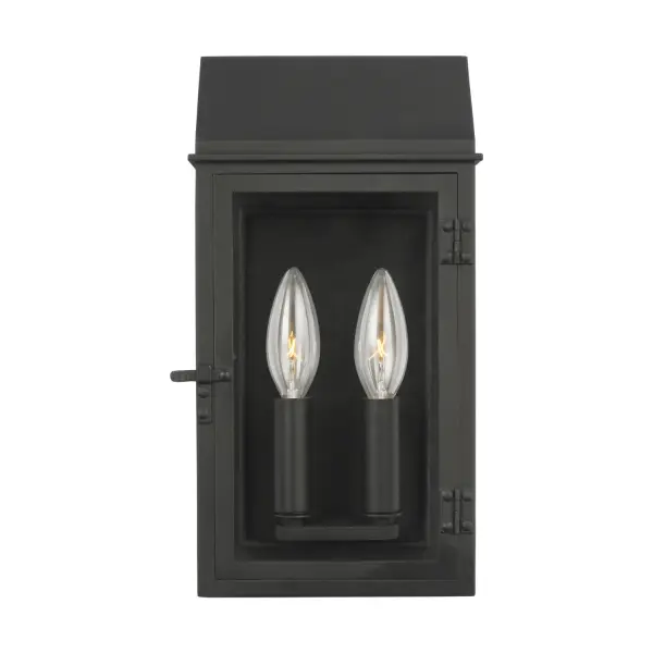 Hingham Two Light Outdoor Wall Lantern in Textured Black