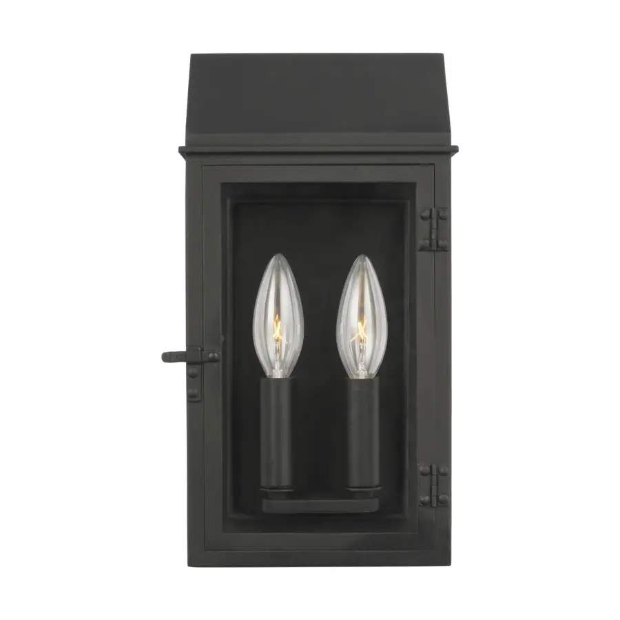 Hingham Two Light Outdoor Wall Lantern in Textured Black