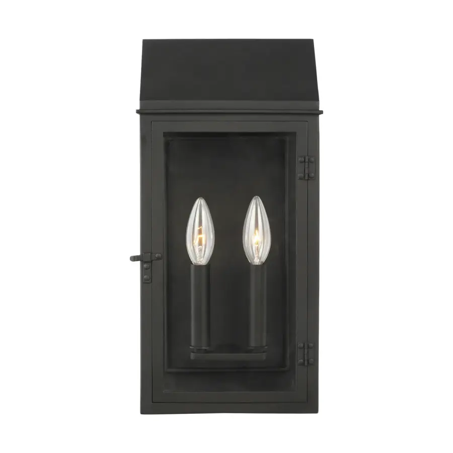 Hingham Two Light Outdoor Wall Lantern in Textured Black
