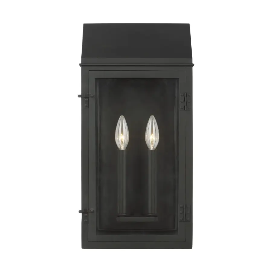 Hingham Two Light Outdoor Wall Lantern in Textured Black