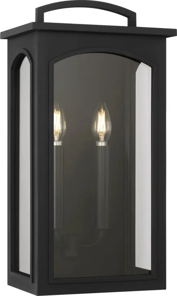 The Modesto 19" Wall Lantern combines barrel-vault-inspired design with StoneStrong construction for lasting outdoor sophistication. Arched openings and cream candle covers create timeless warmth, perfect for entryways and patios. - alternate view